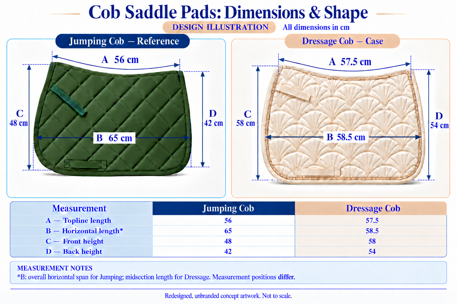Cob saddle pad sizing: why dimensions and shapes differ
