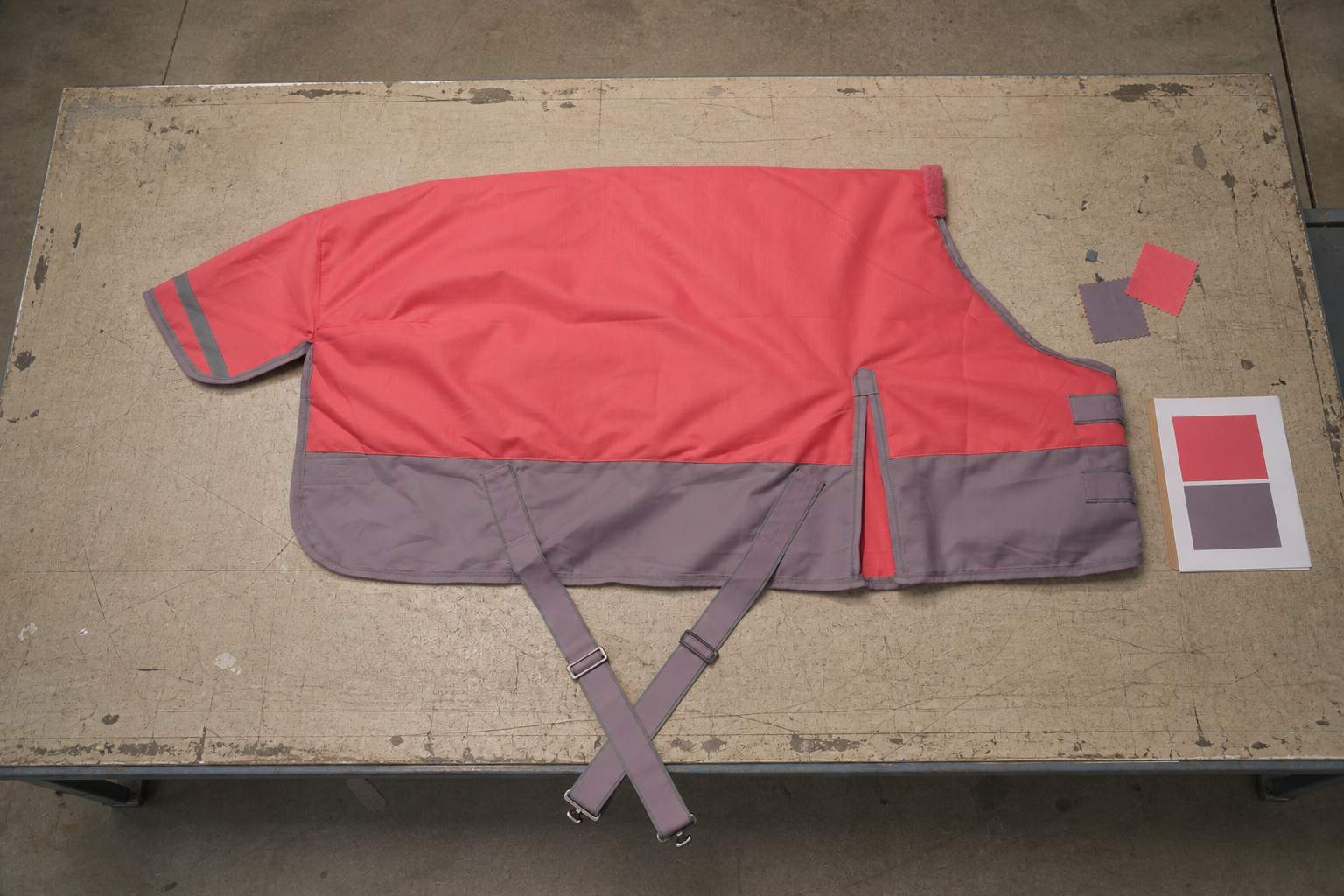 Full-size horse rug physical sample with a colour direction that requires correction