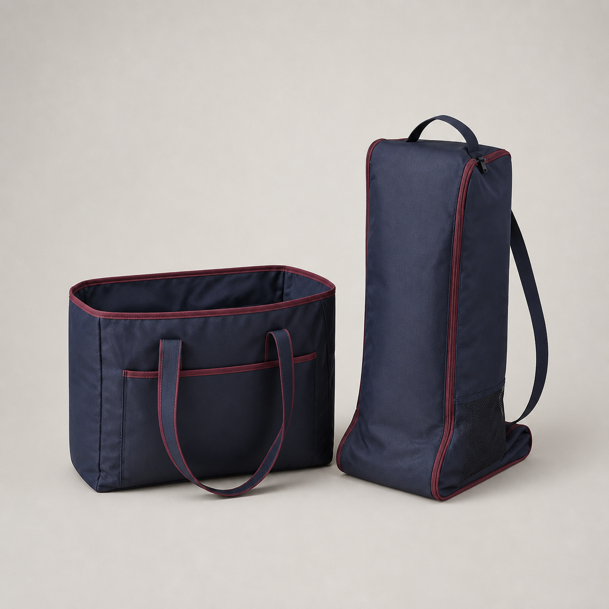 Coordinated tall-boot and grooming bag set