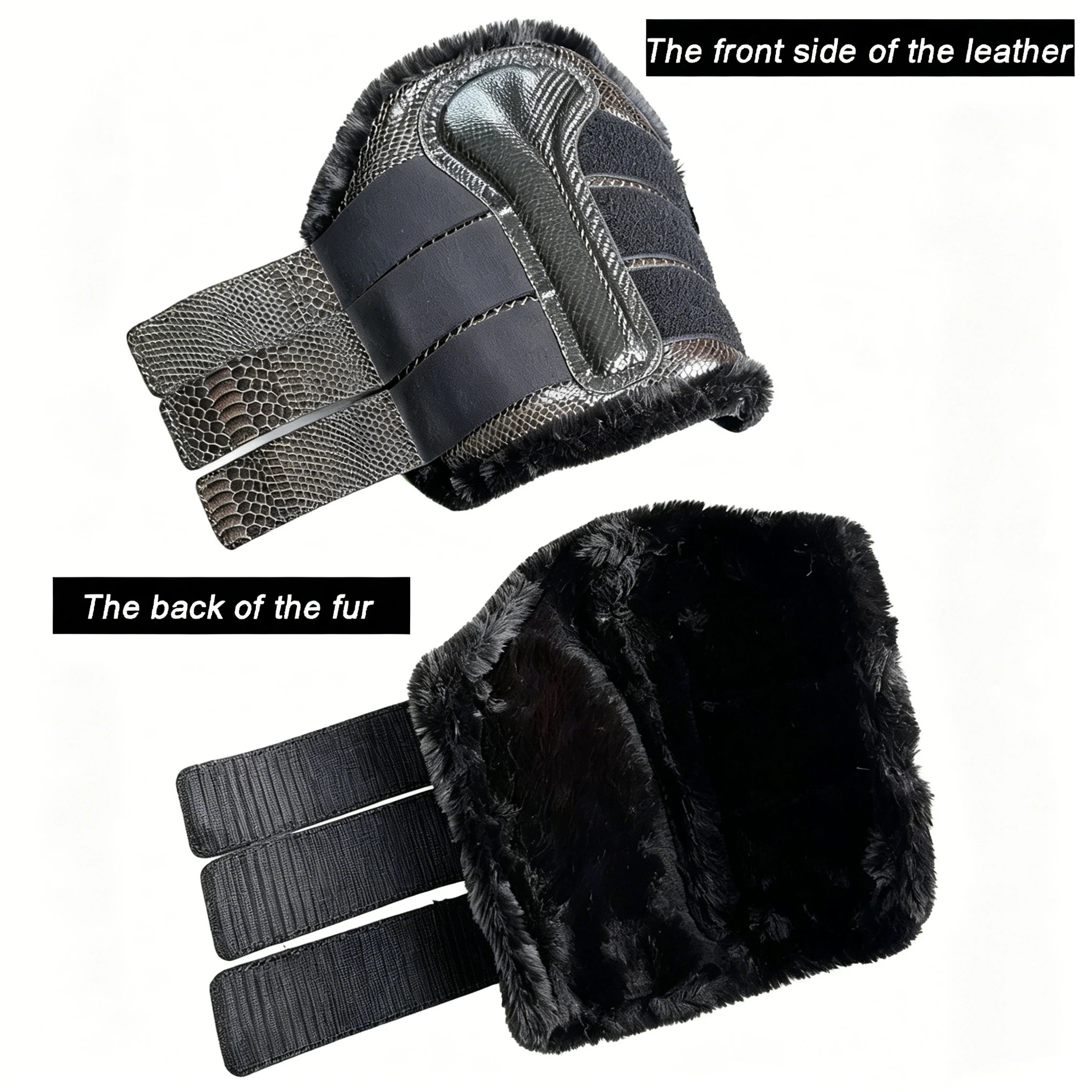 Open-front fleece-lined tendon boot set detail view