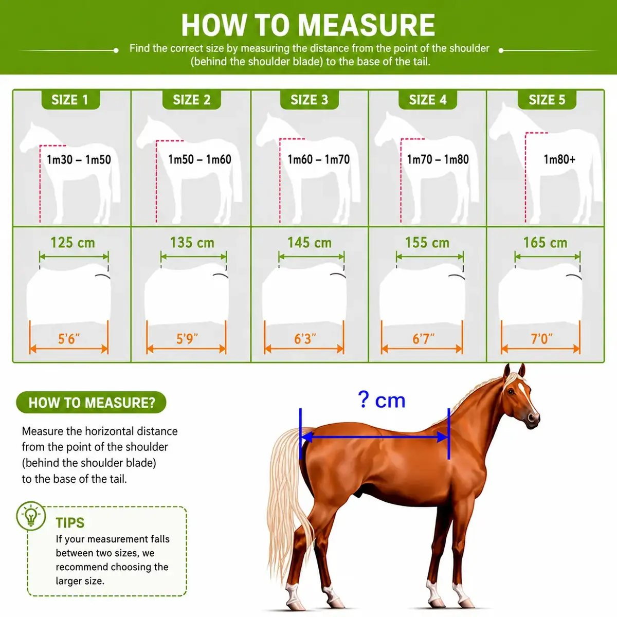 Horse rug measurement reference showing the body measurement route